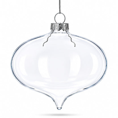 Set of 3 Onion Shape Clear Glass Christmas Ornament 4.15 Inches