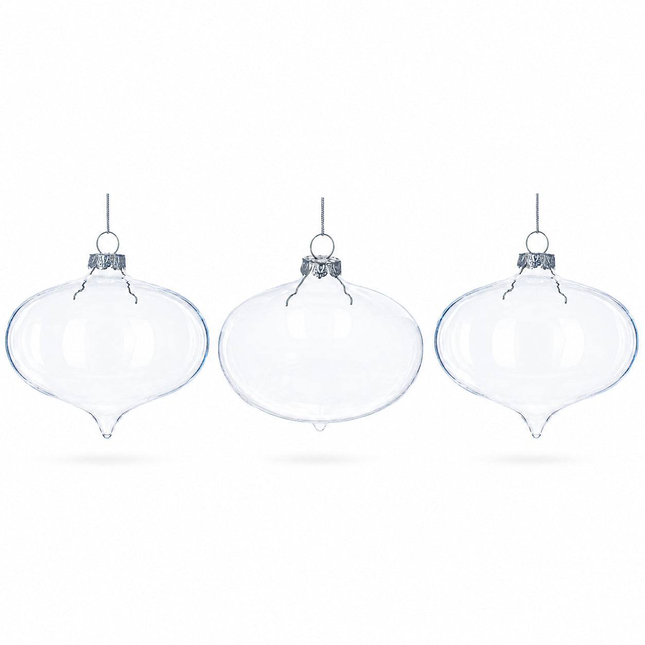 Set of 3 Onion Shape Clear Glass Christmas Ornament 4.15 Inches