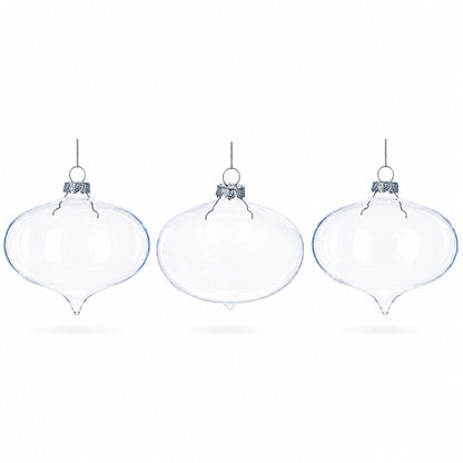 Set of 3 Onion Shape Clear Glass Christmas Ornament 4.15 Inches