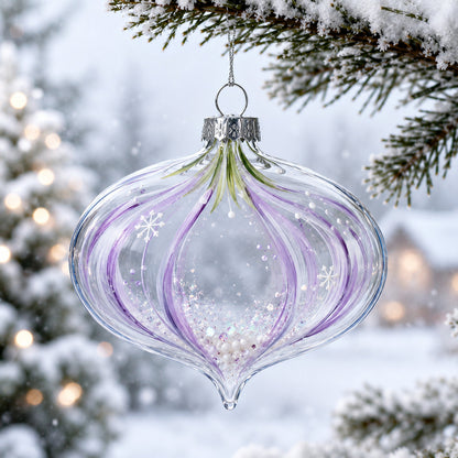 Set of 3 Onion Shape Clear Glass Christmas Ornament 4.15 Inches