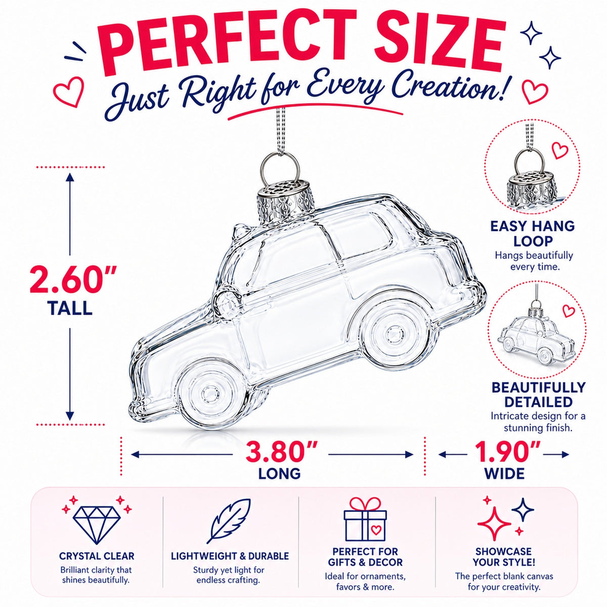 Car Clear Glass Christmas Ornament