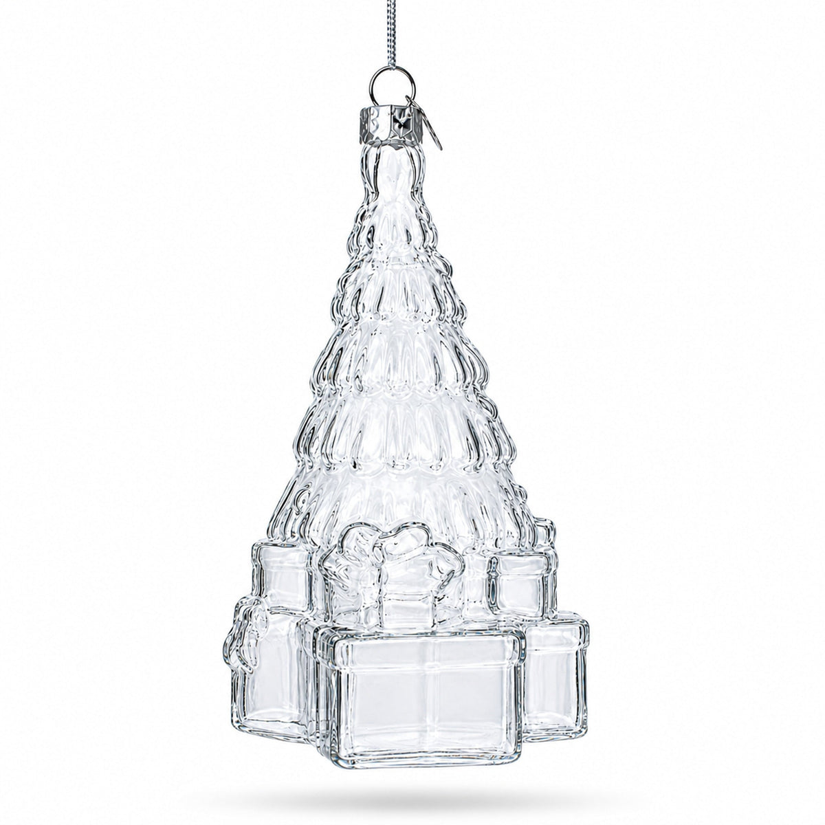 Gifts by Christmas Tree Clear Glass Christmas Ornament.