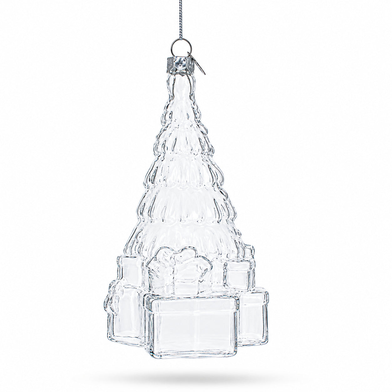 Gifts by Christmas Tree Clear Glass Christmas Ornament.