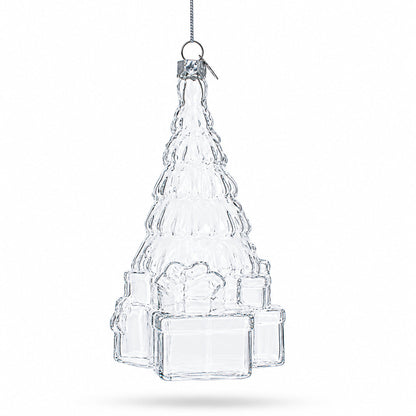 Gifts by Christmas Tree Clear Glass Christmas Ornament.