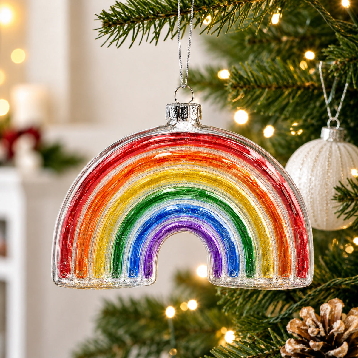 Rainbow Clear Glass Christmas Ornament