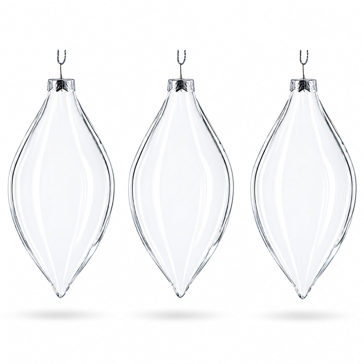 Set of 3 Oval Icicle Clear Glass Christmas Ornament 5.4 Inches