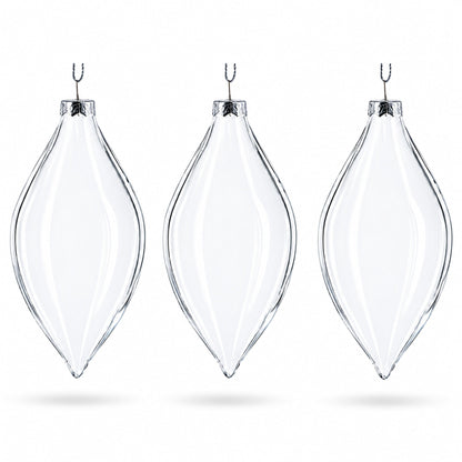 Set of 3 Oval Icicle Clear Glass Christmas Ornament 5.4 Inches