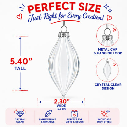 Set of 3 Oval Icicle Clear Glass Christmas Ornament 5.4 Inches
