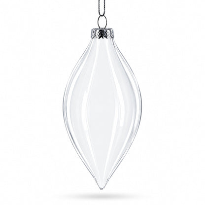 Set of 3 Oval Icicle Clear Glass Christmas Ornament 5.4 Inches