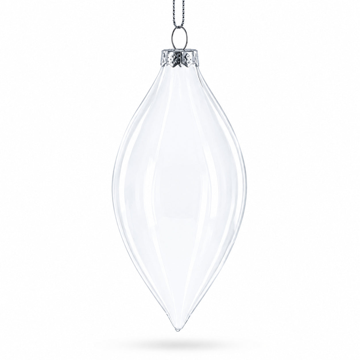 Set of 3 Oval Icicle Clear Glass Christmas Ornament 5.4 Inches