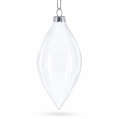 Set of 3 Oval Icicle Clear Glass Christmas Ornament 5.4 Inches