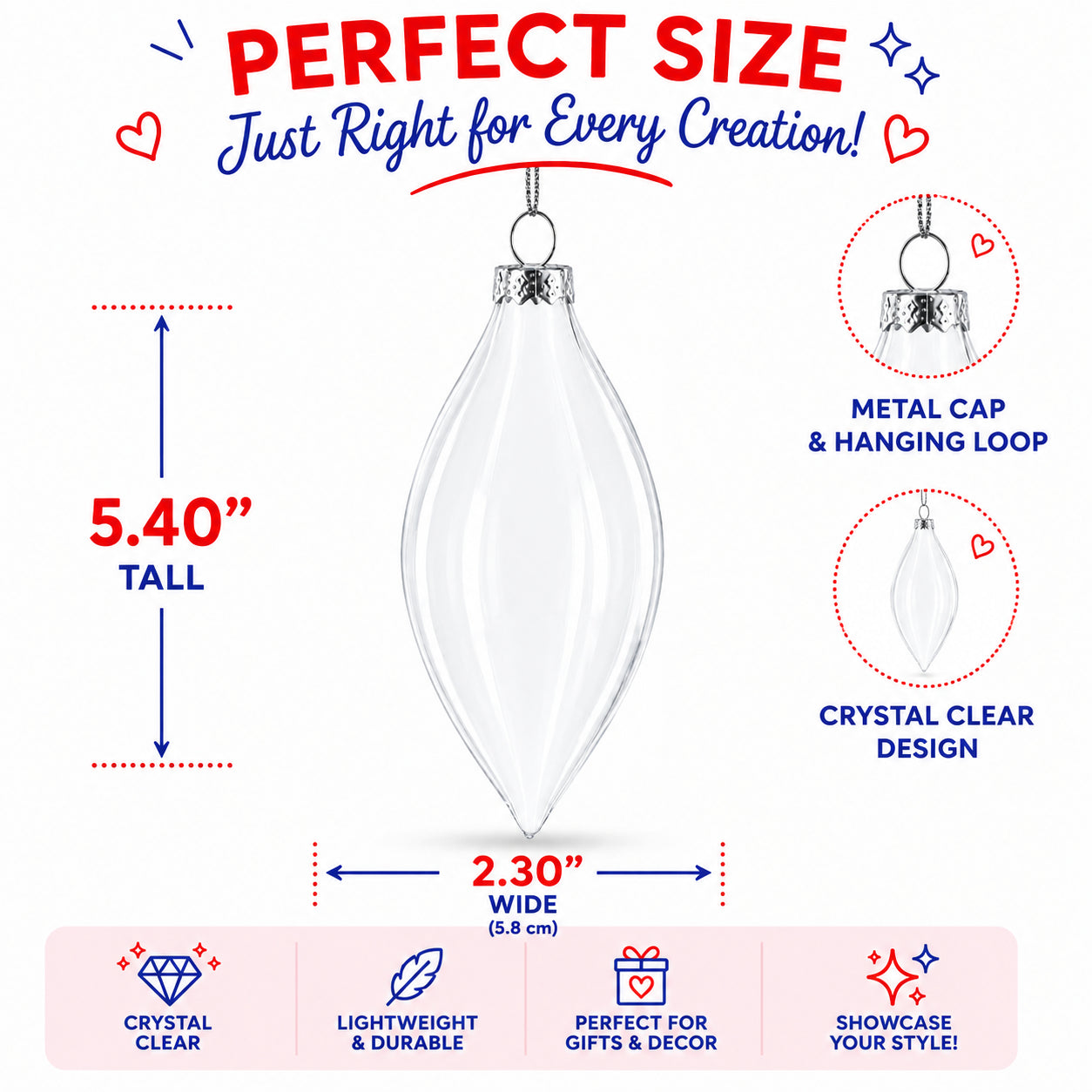 Set of 3 Oval Icicle Clear Glass Christmas Ornament 5.4 Inches