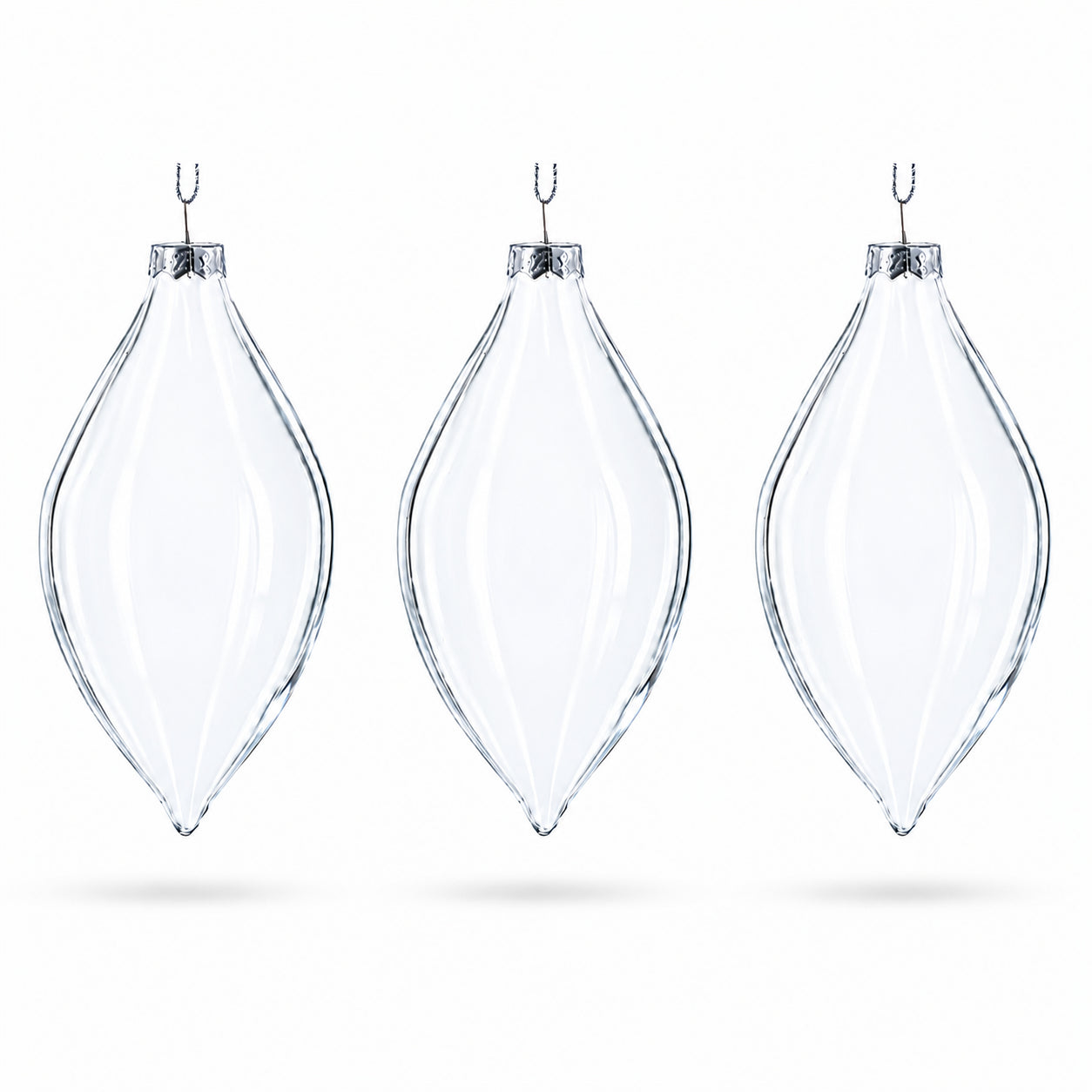 Set of 3 Oval Icicle Clear Glass Christmas Ornament 5.4 Inches