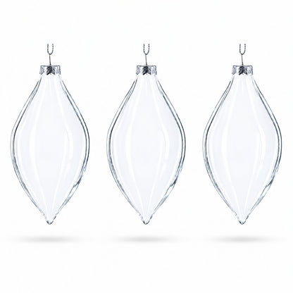 Set of 3 Oval Icicle Clear Glass Christmas Ornament 5.4 Inches