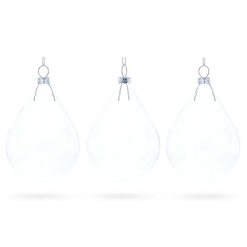 Set of 3 Water Drop Clear Glass Ornament 4.5 Inches (115 mm)