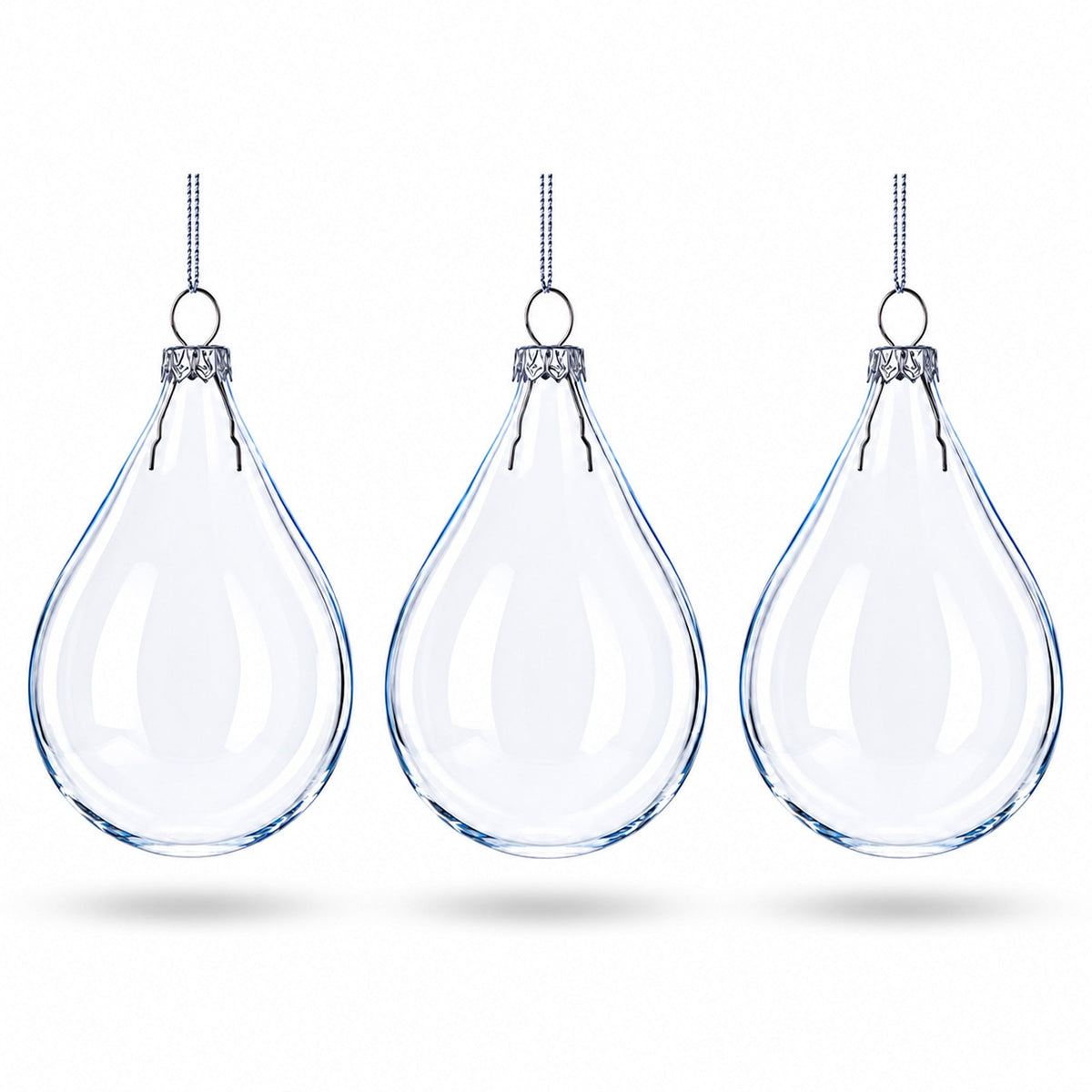 Set of 3 Water Drop Clear Glass Ornament 4.5 Inches