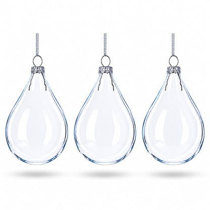 Set of 3 Water Drop Clear Glass Ornament 4.5 Inches