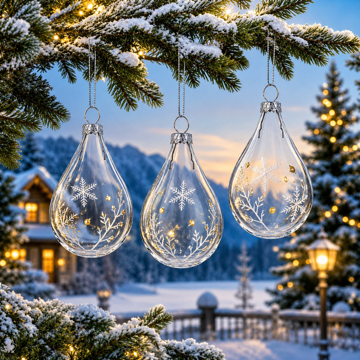 Set of 3 Water Drop Clear Glass Ornament 4.5 Inches