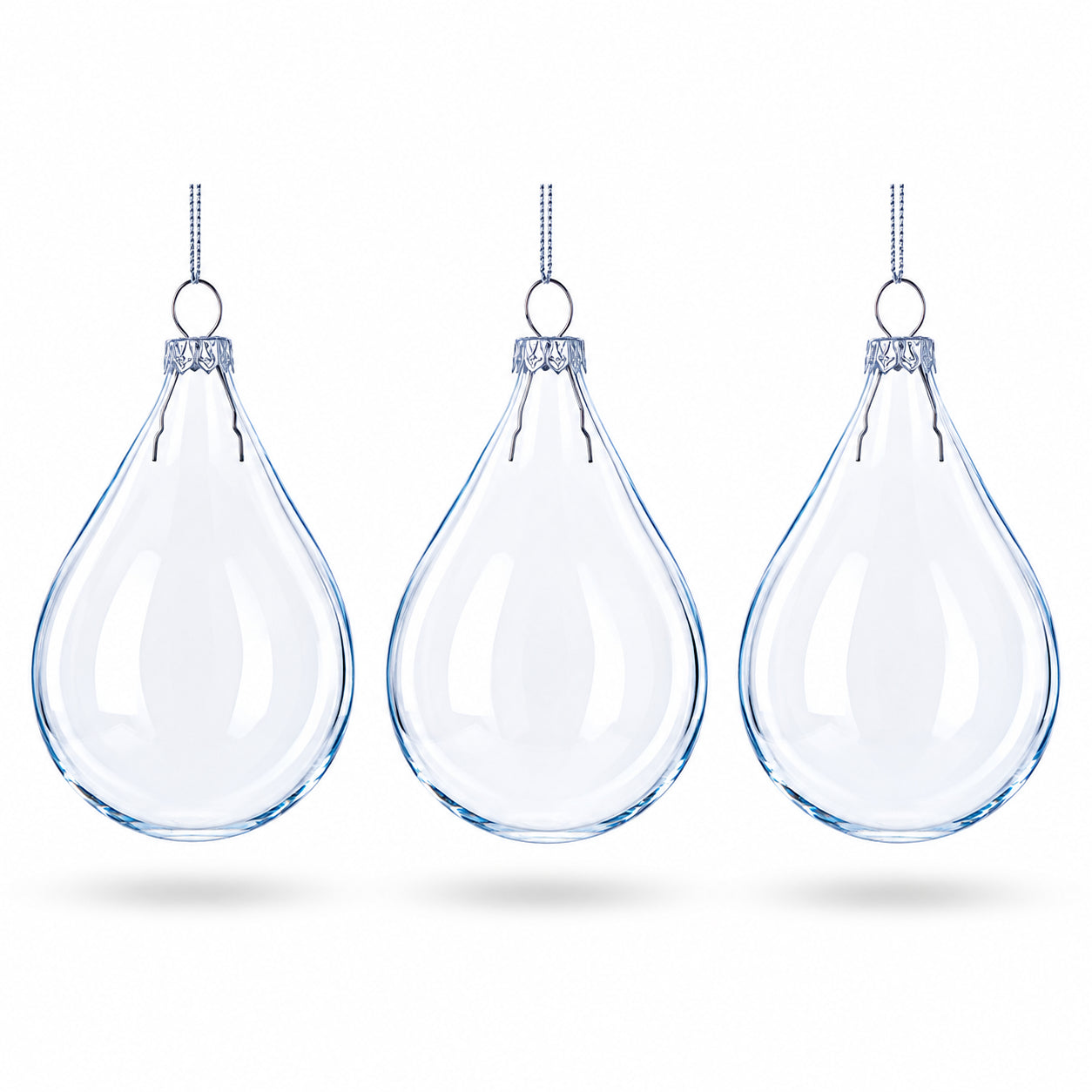 Set of 3 Water Drop Clear Glass Ornament 4.5 Inches