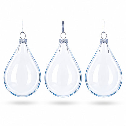 Set of 3 Water Drop Clear Glass Ornament 4.5 Inches