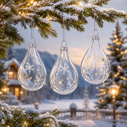 Set of 3 Water Drop Clear Glass Ornament 4.5 Inches
