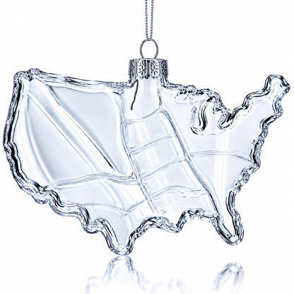 USA Map Clear Glass Christmas Ornament