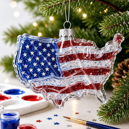 USA Map Clear Glass Christmas Ornament