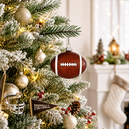 Football Clear Glass Christmas Ornament
