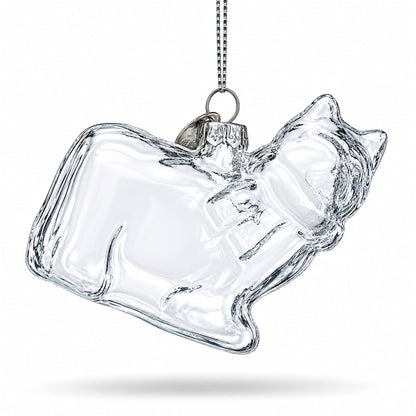 Cat in Scarf Clear Glass Christmas Ornament