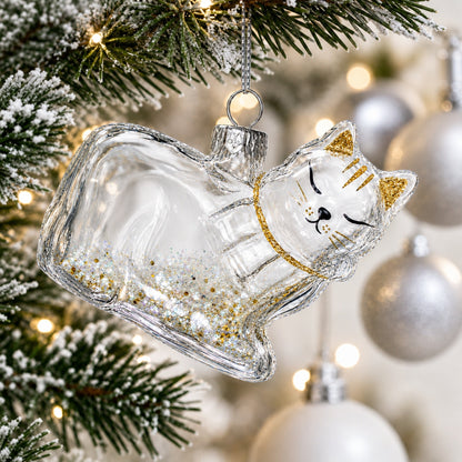 Cat in Scarf Clear Glass Christmas Ornament