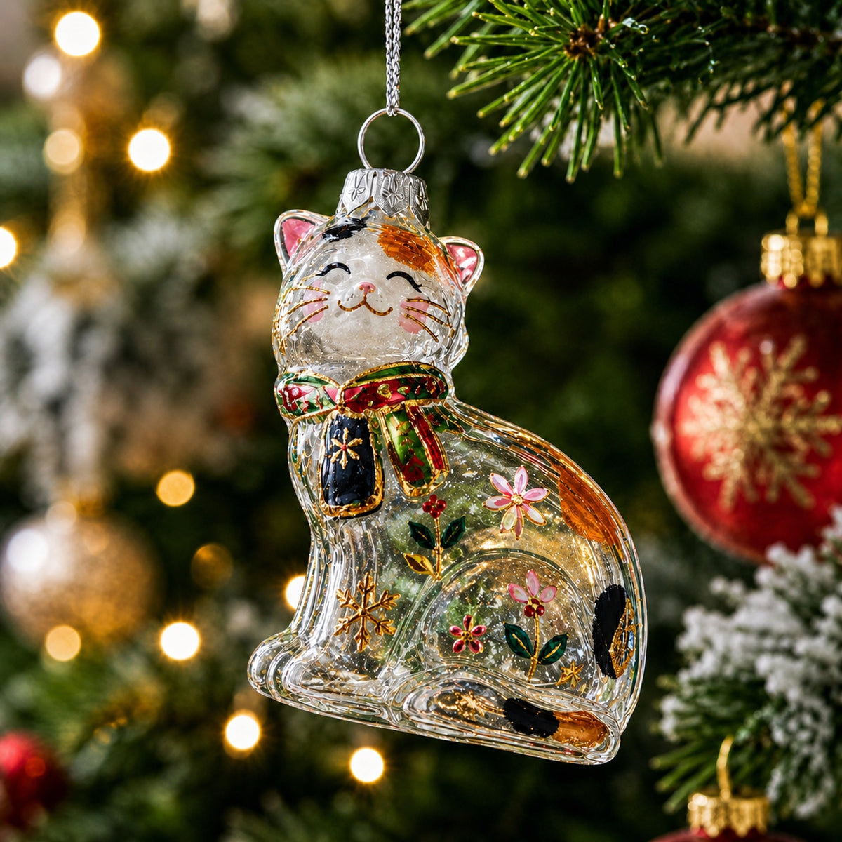 Cat Clear Glass Christmas Ornament
