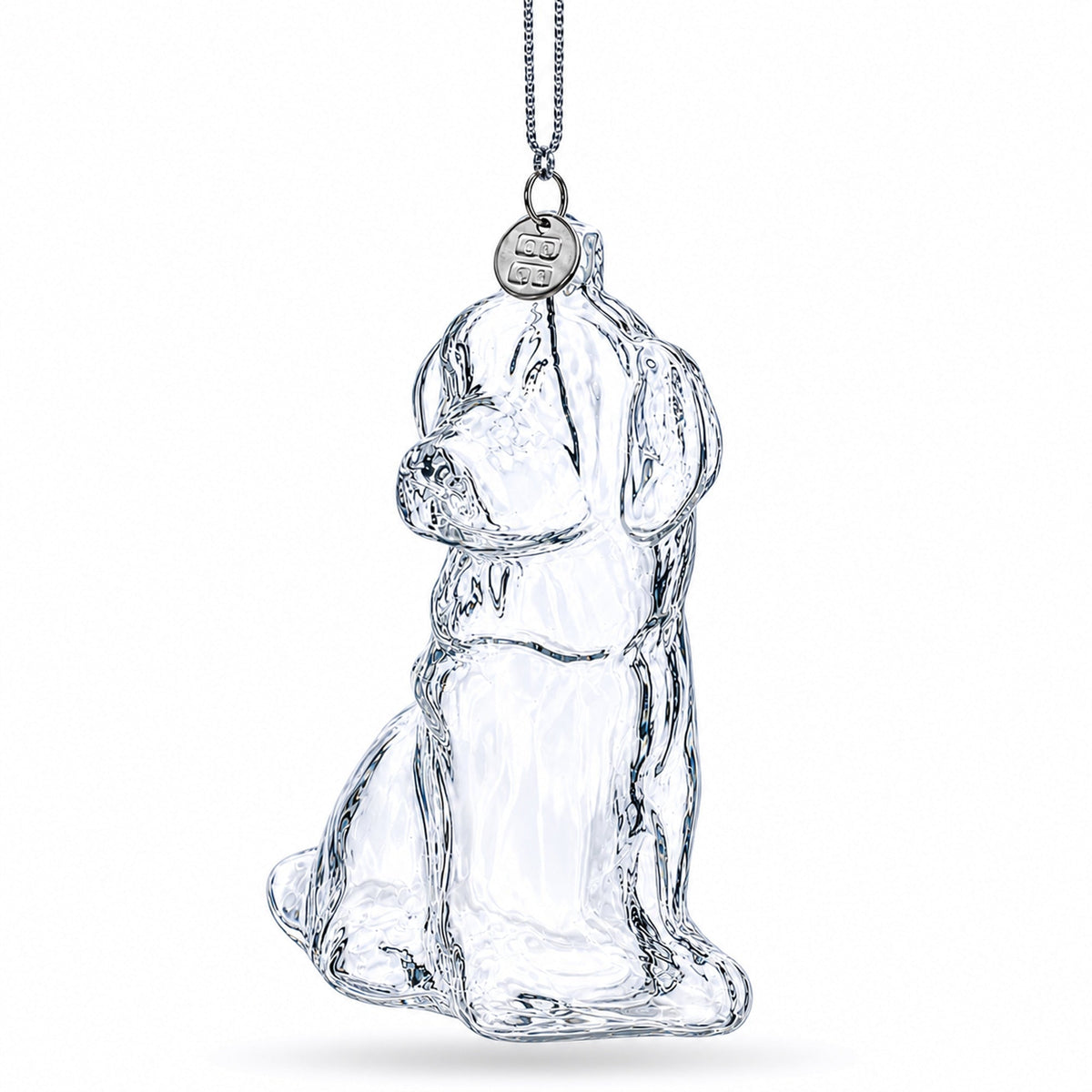 Dog with Festive Bow Clear Glass Christmas Ornament