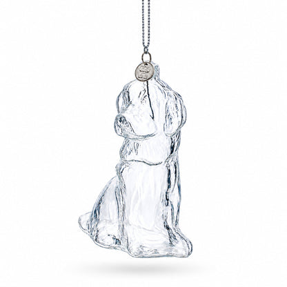 Dog with Festive Bow Clear Glass Christmas Ornament