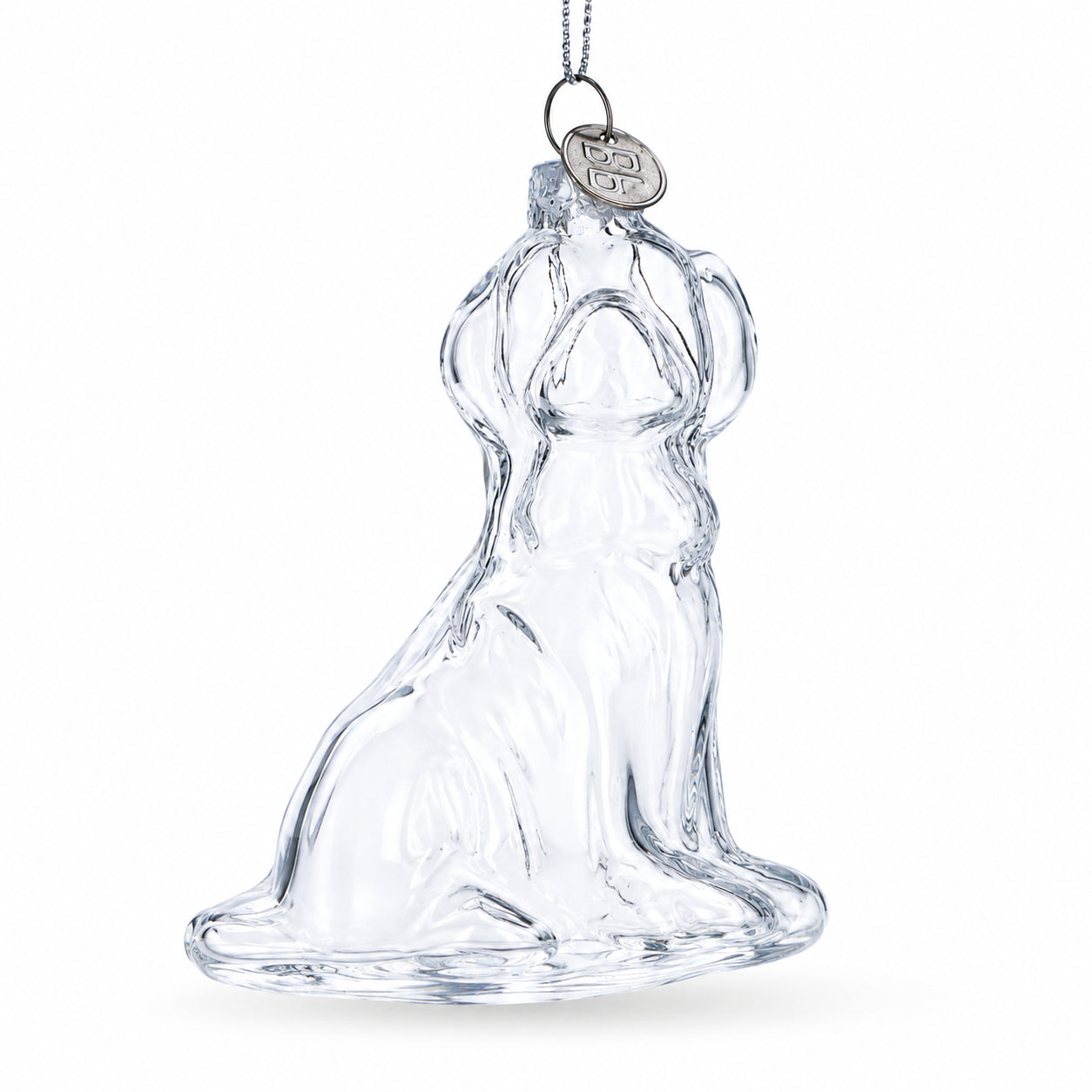 Dog with Festive Bow Clear Glass Christmas Ornament