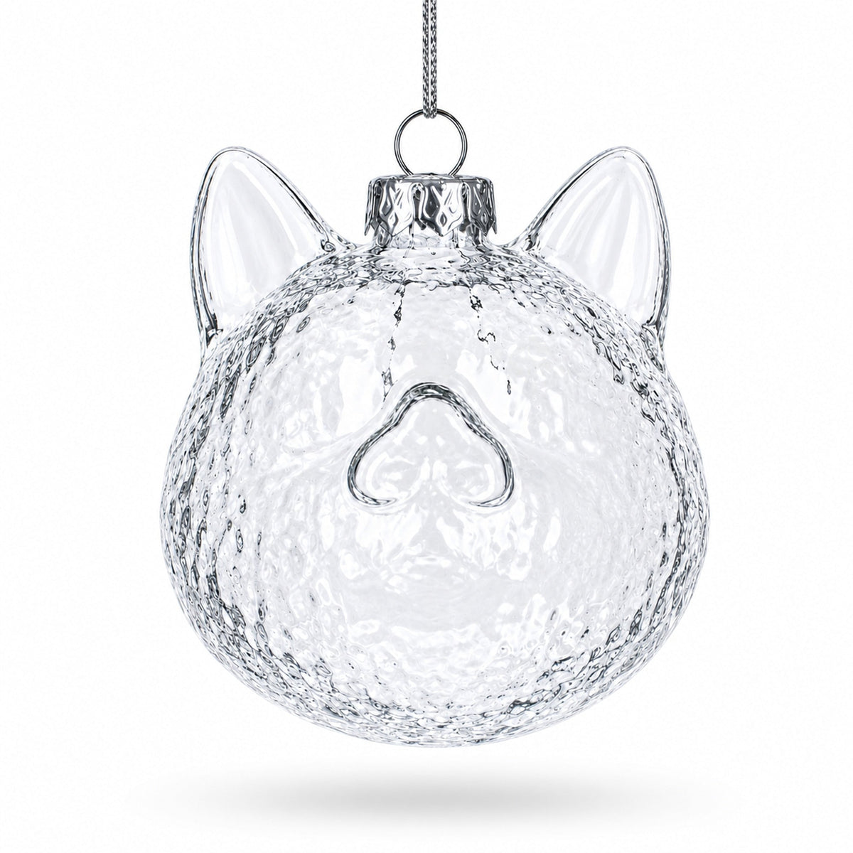 Mini Cat Head Clear Glass Christmas Ornament