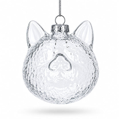 Mini Cat Head Clear Glass Christmas Ornament