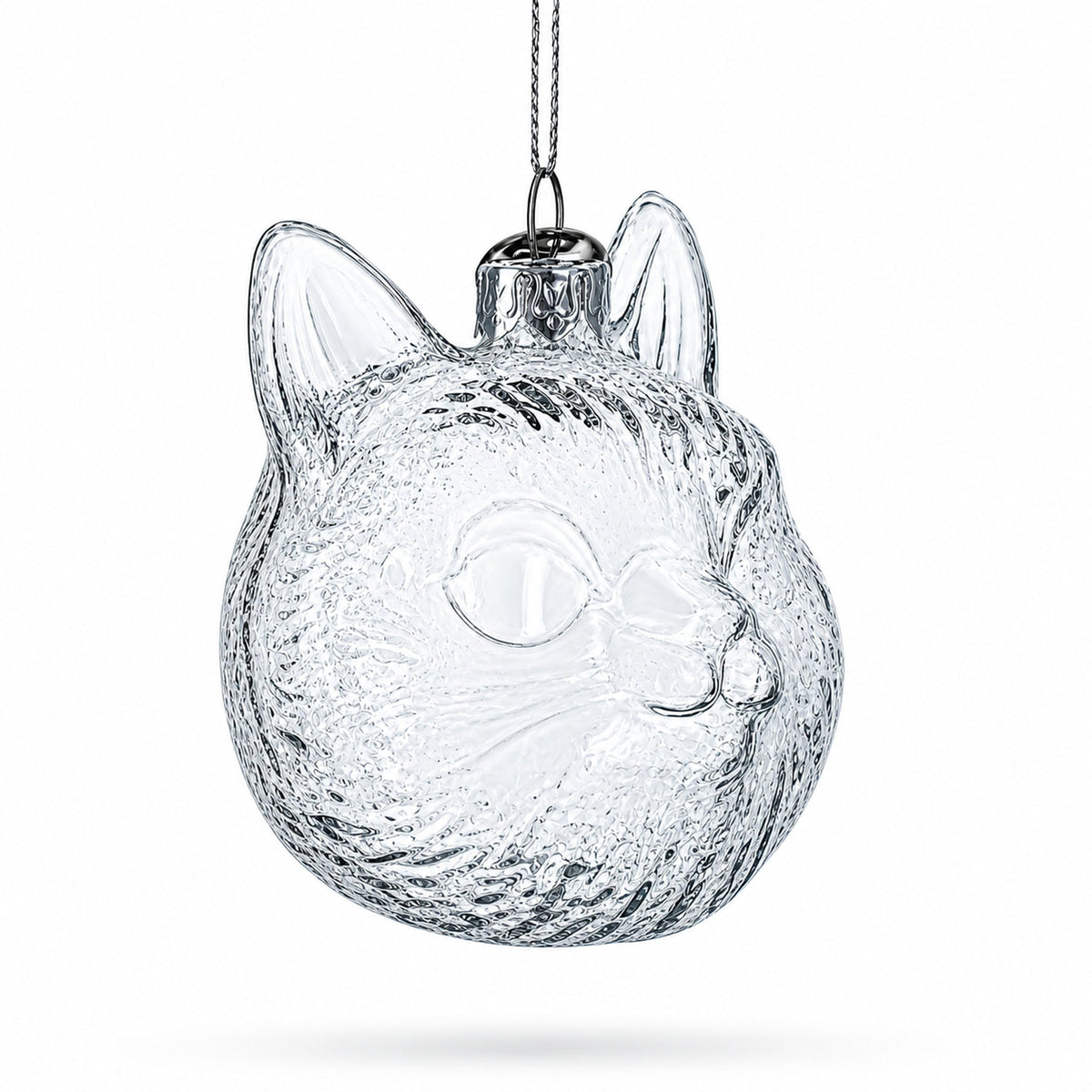 Mini Cat Head Clear Glass Christmas Ornament