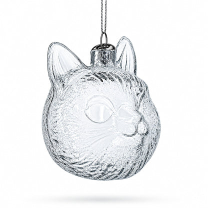 Mini Cat Head Clear Glass Christmas Ornament