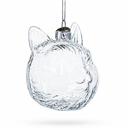Mini Cat Head Clear Glass Christmas Ornament