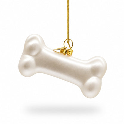 White Dog Bone Glass Christmas Ornament