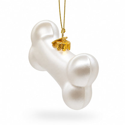 White Dog Bone Glass Christmas Ornament
