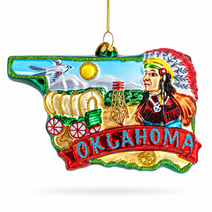 State of Oklahoma Symbols, USA Glass Christmas Ornament