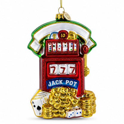 Jackpot Casino Slot Machine Glass Christmas Ornament