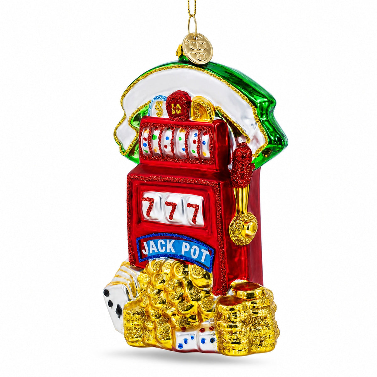 Jackpot Casino Slot Machine Glass Christmas Ornament