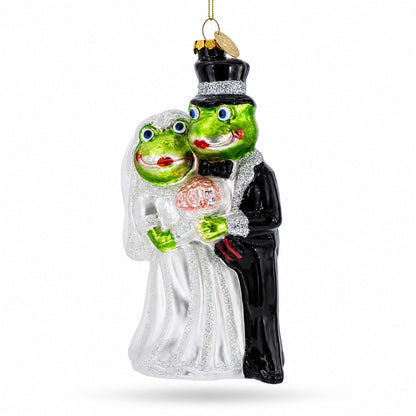 Frog Bride and Groom Glass Christmas Ornament