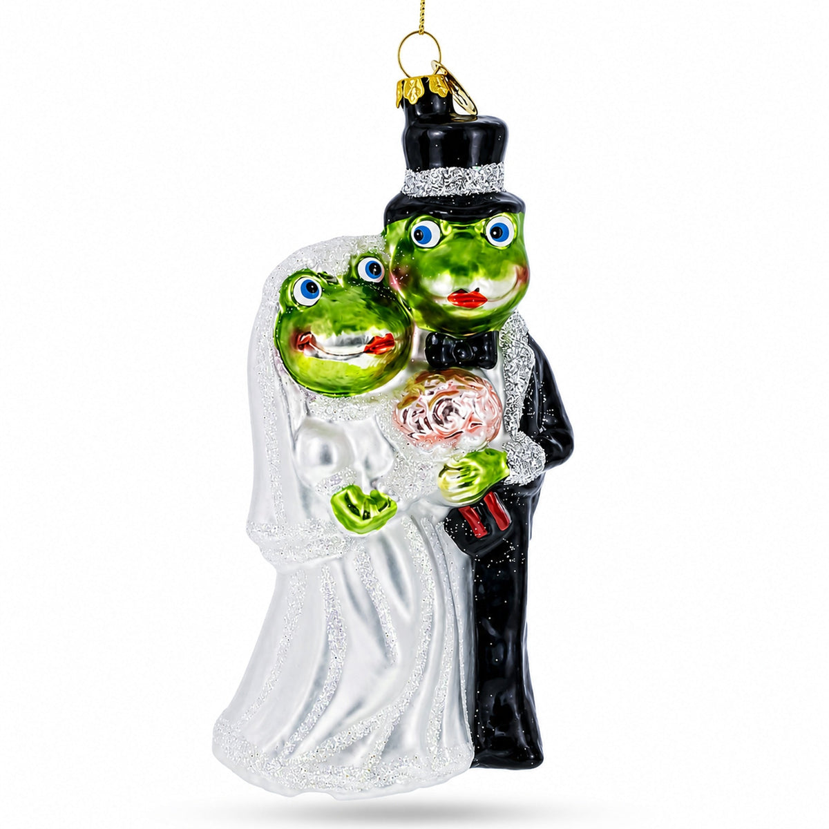 Frog Bride and Groom Glass Christmas Ornament
