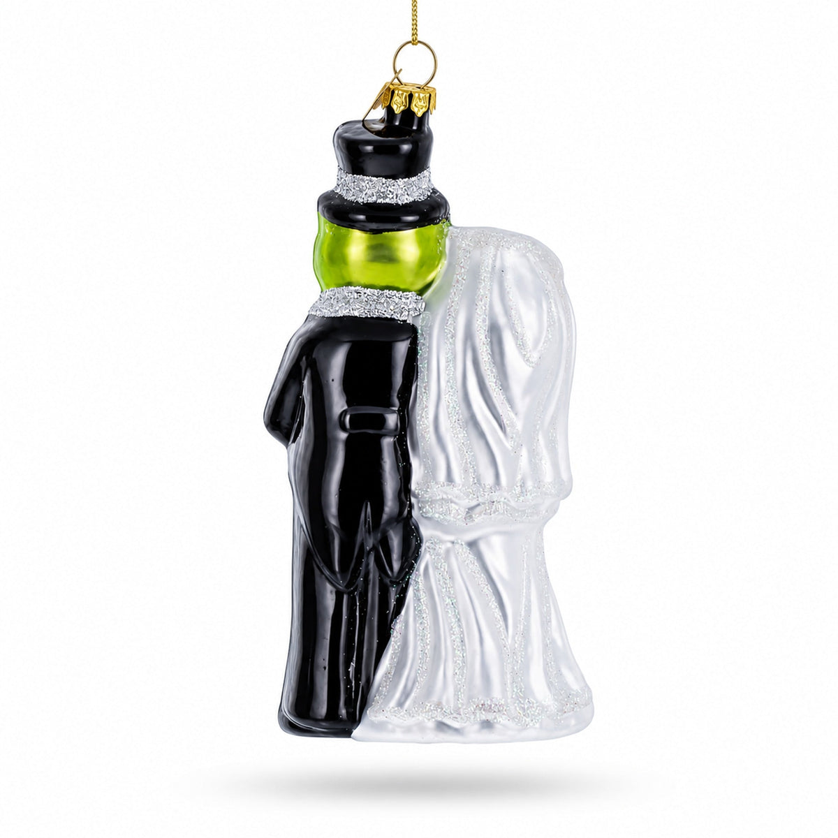 Frog Bride and Groom Glass Christmas Ornament