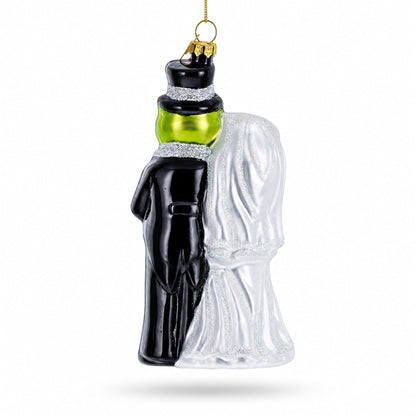 Frog Bride and Groom Glass Christmas Ornament