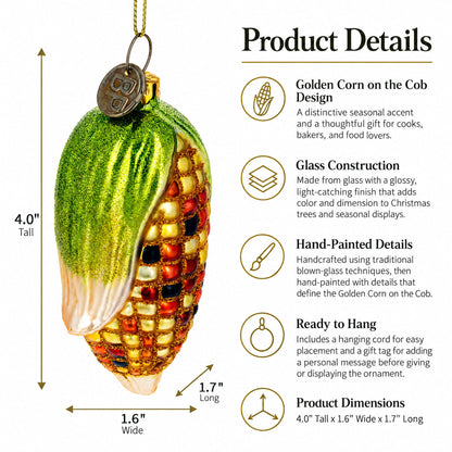 Golden Corn on the Cob Glass Christmas Ornament