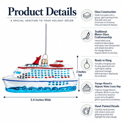 Voyage Aboard a Majestic White Cruise Ship Glass Christmas Ornament